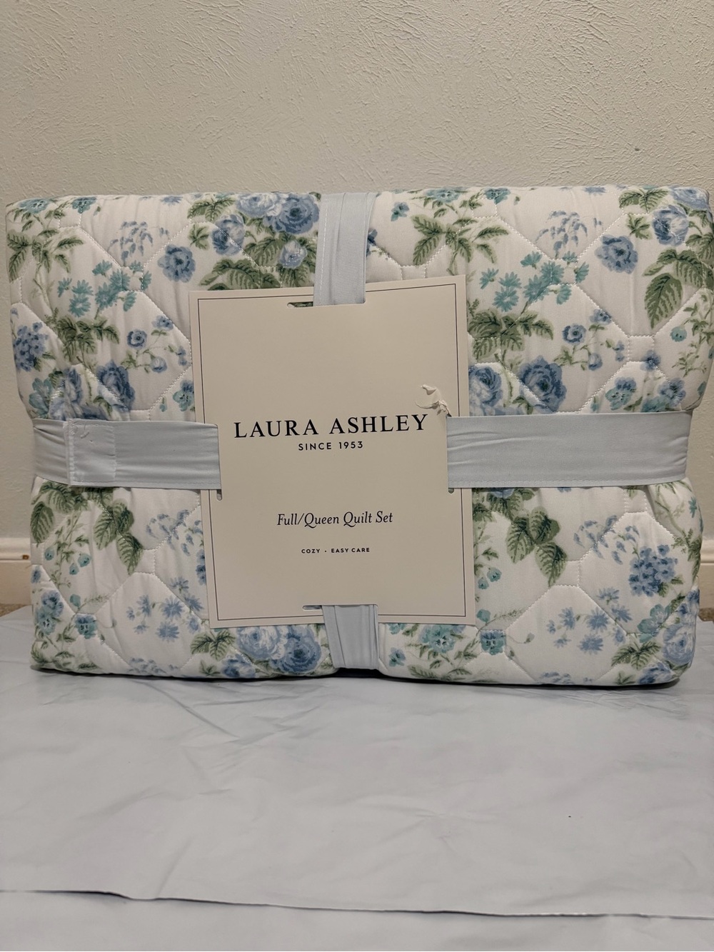 Laura Ashley Blue and Green Floral Quilt Set